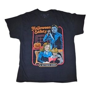 Creepy CO Halloween Safety A Sitters Guide Micheal Myers Black T-Shirt Large